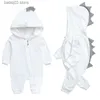 Jumpsuits New baby dinosaur hooded cotton bodysuit for boys and girls baby long-sleeved climbing suit baby bodysuit T230720