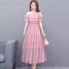 Grundläggande avslappnade klänningar kvinnor Boho Mesh Floral Dresses Korean Off Axel Printed Big Size 4XL Dress Elegant Summer Vestido Midi Beach Party Robes 230719