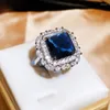 Cluster Rings Luxury Set Princess Square Diamond Opening Ring Women's Fashion Tanzanite Sapphire Engagement