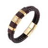 Classic Stainless Steel Men's Leather Bracelet Woven Leather Rope Wrapping Double-layer DIY Customization Bangle309E