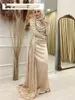 Urban Sexy sukienki szampan z długim rękawem hidżab muzułmański wieczór wysoki szyi islamskie sukienki imprezowe z koralikami arabski kafan szlafraty de