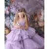 Girl Dresses Flower Girls Dress Host'S Show Layered Purple Tulle Trailing Wedding Children Princess Ball Gown For Party