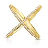 high quality rhodium rose gold authentic 925 sterling silver wide band X ring micro pave zircon criss cross ring for women189Z