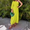 Casual Dresses Customize Summer Fashion Solid Color Maxi Dress Women Elegant Belted Plus Size 3XS-10XL One Shoulder Long