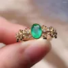 Cluster Rings Natural Emerald Ring Fashionable Gem Quality 18K Gold 4X6mm