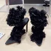 Sandali Aneikeh 2023 Moda Elegante Fiore di Seta Decorazione Caviglia Sottile Tacchi Alti Punta Aperta da Donna Vestito da Festa 35-42