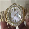 Relógios de luxo Relógios femininos de alta qualidade 36mm Day Date President 18K Gold White MOP Bigger Diamond Dial Bezel Quickset 2Y automati260P