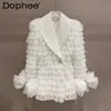 Costumes pour femmes Blazers Sweet Bow Diamant Boutons Costume Blanc Blazer Manteau Couches Maille Plume Veste Mince Printemps Mode Vêtements 230719