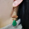 Dangle Earrings Original Antique Ellipse Solid Wood And Water Drop Malachite Pendants Fashion Girls Gold Plated Redwood Long