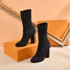 Automne et Hiver Chaussettes Bottes À Talons Hauts Mode Sexy Bottes Élastiques Tricotées Designer Chaussures Pour Femmes Lettre Femmes Chaussures À Talons Hauts Grand 35-42avec Boîte