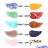 Charms Natural Stone Angel Wing Pendant Healing Reiki Earring Gemstone Decor Ornament For Jewelry Making Diy Wholesale 15X30 Dhgarden Dhrjr