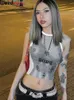 T-shirt da donna Weird Puss Body Print Canotte da donna Y2K Senza maniche Elastico senza maniche Hispters Ragazza Sexy Party Streetwear Wild Vest 230720