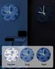 Horloges murales bleu aquarelle fleurs rétro blanc pointeur lumineux horloge maison ornements rond silencieux salon bureau décor