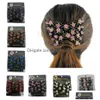 Hair Clips Barrettes Vintage Flower Bead Stretchy Combs Headband Double Magic Slide Metal Comb Elasticity Clip Hairpins For Women Dhv2E