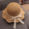 Beralar Yaz Boy Bebek Kız Saman Kova Şapkaları Dantel Kayış Tığ işi Çocuklar El Yapımı Katlanabilir Güneş Kapı Plajı Açık Mekan Şapkası 48-52cm