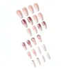 Faux Ongles 24 pcs Français Gradient Manucure Patch Portant Ballet Glitter Poudre Diamant Acrylique Pour Enfants 9 Long