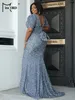 Plus size Dresses Missord Plus Size V-neck Short Sleeves Sequin Mermaid Hem Evening Dress Wedding Party Elegant Formal Dress Women Prom Gown 230720