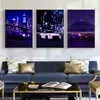 Blue Neon Skyline R34 GTR R35 AE86 Race Cars Affiches Toile Peinture Ville Paysage Image et Impressions Art Mur pour Salon Home Decor w06