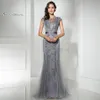 Honorable Gold and Grey Mermaid Crystals Prom Party Dresses 2020 Sexy Sheer Bodice Elegant Vestidos De Festa Evening Occasion Gown280W