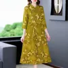 Sıradan Elbiseler Kadın Yeşil Çiçek İpek Kısa Kollu Midi Cheongsam Elbise Yaz Koreli Vintage Partisi Zarif Bodycon Vestidos