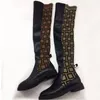 Automne hiver femmes Chaussettes bottes Cuir de vachette souple Plate-forme élastique tricotée Bottes longues designer Botte haute Cuir dame lettre chaussure Femmes plates chaussures taille 35-41-42 Avec boîte