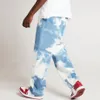 MJARTORIA Hommes Jeans Bleu Clair Casual Lâche Droite Denim Pantalon Tie Dye Imprimer Ciel Bleu Long Pantalon Droite Jeans 202012625