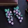 Stud CWWZircons Luxe Micro Pave Violet Vert Cubique Zircone Pierre Grand Long Dangle Drop Leaf Boucles D'oreilles De Fête De Mariage pour Femmes CZ388 230719