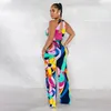 Women's Jumpsuits Rompers CM.YAYA Fashion Women Tie Dye Print Sleeveless with Sashes Wide Leg Elastic Jumpsuit Summer Playsuit Suit Romper 230719