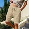 Men's Shorts Solid Casual Pocket Simple Drawstring Thickened Linen Tight Attire Barbell Apparel Men Cargo