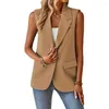 Women's Suits Women Lightweight Jacket Business Stylish Sleeveless Elegant Lapel Single Button Mid-length Suit Coat For Formal