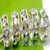 k353 100 pcs / lot 10mm 12mm Blanc mélangé multicolore Strass Argent Plaqué Grand Trou Cristal Perles Européennes entretoise Perle Lâche Brac286S