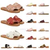 Designer womens woody sandals flat mule slides beige white black pink lace lettering fabric canvas slippers summer home shoes women famous coe sandles