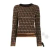 Spring Womens Sweater Uzun Kollu Külot Yuvarlak Boyun Çizgili Örgü Yüksek Uçlu Jacquard Örgü Sweaters Katlar Üstler