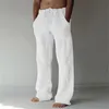 Pantaloni da uomo Pantaloni casual estivi Solido lino morbido a tutta lunghezza per l'uso quotidiano Tasca in vita Pantaloni con coulisse Fondo streetwear 230720