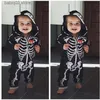 Jumpsuits Children's 2023 Spring and Autumn Skull Head Long Sleeve Bodysuit Romper Halloween Hooded Infant Creeper T230720