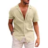 Polo da uomo Estate Casual Tinta unita Camicetta Cotone Lino Camicia a maniche corte Cardigan allentato Top Comodo Spiaggia traspirante Uomo p230719