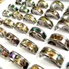 Hele 50 stks Unieke Vintage Mannen Vrouwen Real Shell Rvs Ringen 8mm Band Kleurrijke Mooie Trouwringen Seaside Party 307a