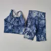 Women's Tracksuits 2PCS Yoga Suit High Waist Running Shorts Sports Bra Cropped Workout Wear Crop Tops Tie Dye Cloth Fitness Tracksuit Gym Set J230720