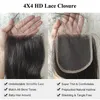 10pcs lot Real HD Transparent 4X4 Laces Virgin Brazilian Human Hair Swiss Invisiable Lace Closure 1B Nautral Black 150% Density Sm301K