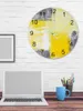 Väggklockor abstrakt oljemålning geometrisk gul lysande pekare klocka hemprydnader runt tyst vardagsrumsdekor
