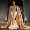 2021 Plus Size Arabisch Aso Ebi Goud Luxe Sexy Galajurken Kant Kralen Kristallen Avond Formele Partij Tweede Receptie Toga Dr262t