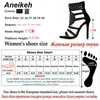 Sandaler Aneikeh Women Fashion Open Toe Design High Heel Sandals Crystal Ankle Wrap Glitter Diamond Gladiator Black Size 35-42 230719