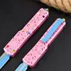 Mict TU70 Pink Donut Knife D2 Blade Dual Action Aviation Aluminum Handle Tactical Self Defense Hunting Survival EDC Tool Knives