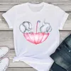 Süßes Blumen-Ring-Katze-Kurzarm-T-Shirt-Oberteil Mädchen-Muster-Kurzarm-T-Shirt Damen