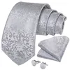 Neck Ties Fashion Men's Ties Silver Floral 8cm Silk Neck Tie Business Wedding Party Gravata Ting Ring Clip Cravat Gift For Men DiBanGu 230719