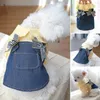 Roupa para cachorro lindo vestido para animais de estimação gola de boneca vestido respirável gato laço denim princesa