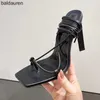 Sandaler Baldauren Kvinnor Sandaler Ankle Strap Square Toe Stiletto Super High Heel Sandaler Plus Size Sopa Up Dress Shoes Summer Gladiator L230720