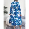 Robes décontractées 2023 à manches longues Maxi robe femmes imprimé fleuri chemises femme taille haute à lacets plage Boho robe d'été porter des vêtements