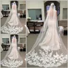 2020最も安い在庫の長いチャペルの長さブライダルベールアップリケ2019 veu de noiva longo wedding veil lace purfle with157g