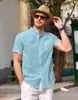 Camisas casuais masculinas JIERAN EEWOLDIA camisa de praia com gola listrada de linho de algodão e manga curta